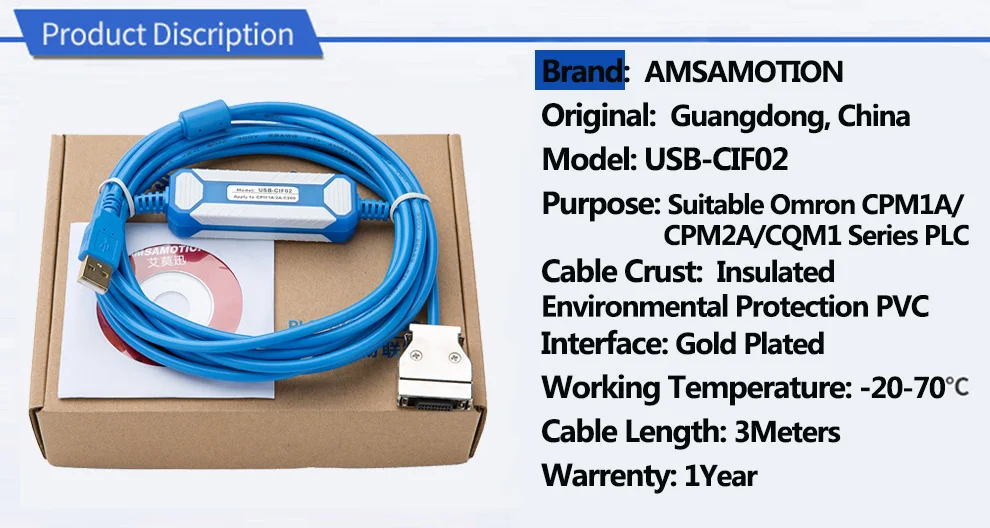 Cif02 para Omron Usb para Rs232 Adaptador Adequado Cpm1 - Cpm1a Cpm2a Cpm2ah C200hs Series Plc Usb-cif02 Usb Cqm1-cif02 2 Fios elétricos