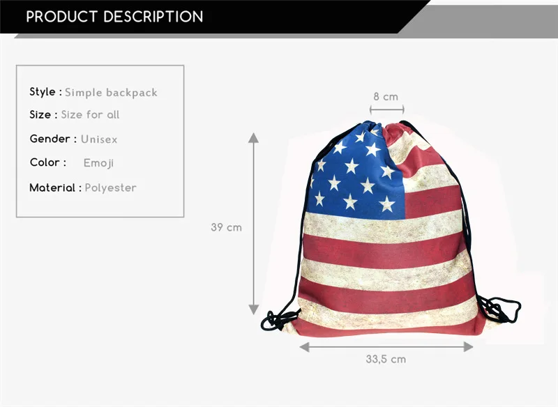 Женские школьные сумки с 3D принтом, винтажные сумки на шнурке, Лидер продаж в США, американский флаг, рюкзак
