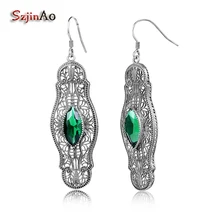 Szjinao индийский Винтаж большие серьги Мода Твердые 925 Стерлинговое украшение ручной работы из серебра для женщин Роскошные изумрудные серьги