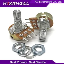 5PCS 50K ohm WH148 B50K 3pin Potentiometer 15mm Shaft With Nuts And Washers Hot