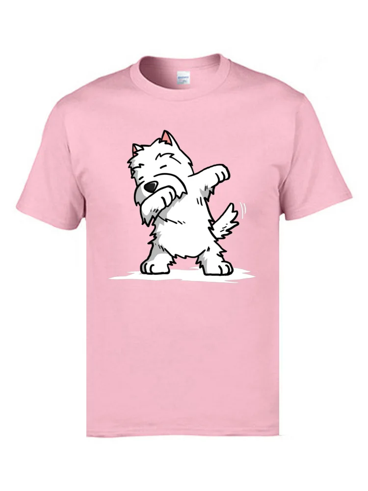 Geek Summer All Cotton O-Neck T Shirt Short Sleeve Summer T Shirt Hot Sale Normal Top T-shirts Wholesale Funny Dabbing West Highland White Terrier Dog 1419 pink