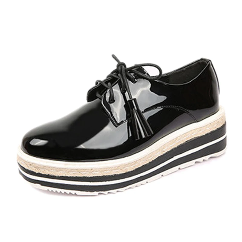 

Metallic Patent Leather Women Oxfords Platform Shoes Woman Spring Creepers Ladies Autumn Flats Casual Lace-Up Women Brogue Shoes