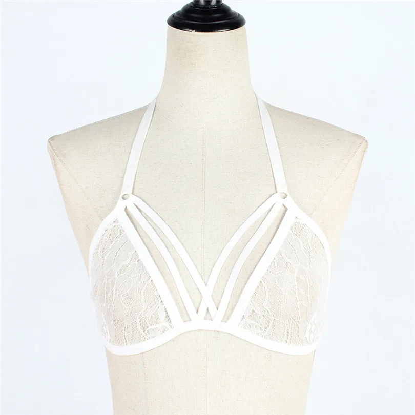 Solid White Sexy Underwear Bras For Women Lace Hollow Out Lingerie Halter Bra Push Up Underwear Encaje Mujer 40MAY2704