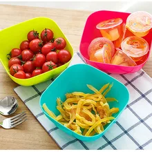 New Lovely Three-Piece Colorful Food-Grade Plastic Square Fruit Plate Salad Bowl Snack Candy Dish Nuts Bowl