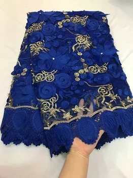 

New African Lace Fabric,2019 Embroidered Nigerian Laces Fabric,Royal Blue High Quality French Tulle Lace Fabric For Wedding Lace