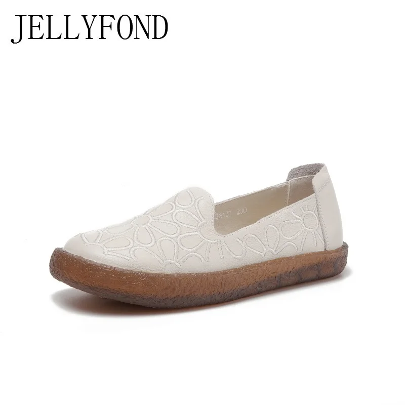 

2018 Handmade Designer Women Flats Vintage Style Genuine Leather Embroidery Loafers Round Toes Platform Shoes Woman Plus Size 41