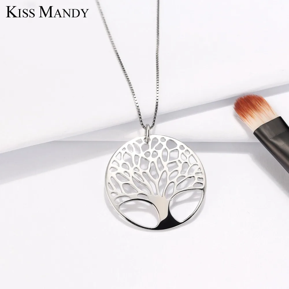 KISS MANDY, настоящее 925 пробы, серебряные женские ожерелья, полированное дерево жизни, кулон, модные женские особые уникальные ювелирные изделия KSN90
