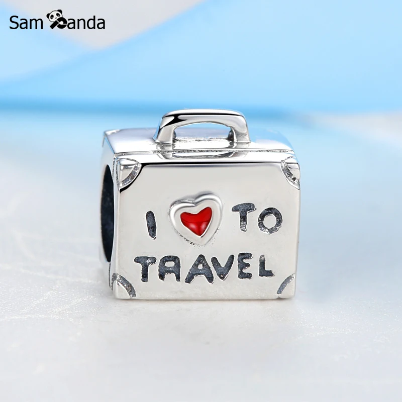 

Authentic 100% 925 Sterling Silver Charm Bead Suitcase Charms I Love To Travel Fit Pandora Bracelets Women DIY Jewelry Making