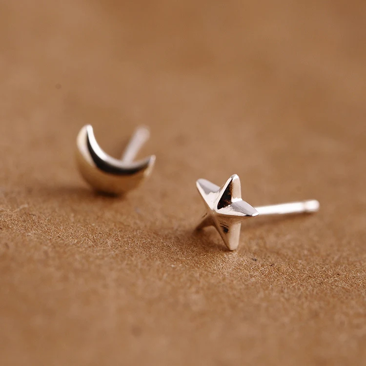 Женские серьги гвоздики из стерлингового серебра 925 пробы SV Star Moon|fashion stud earrings|little