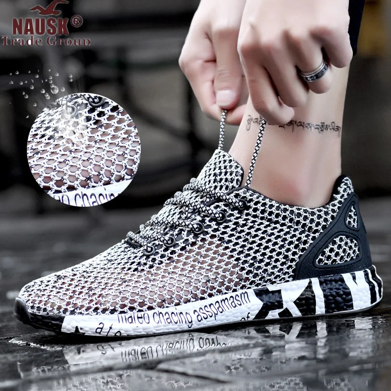 

NAUSK Men Fly-knitted Shoes for Man Sneaker Size 39-44 Male Fashion Sock Shoes Designer Causal Shoes 2018 Men Summer Shoes