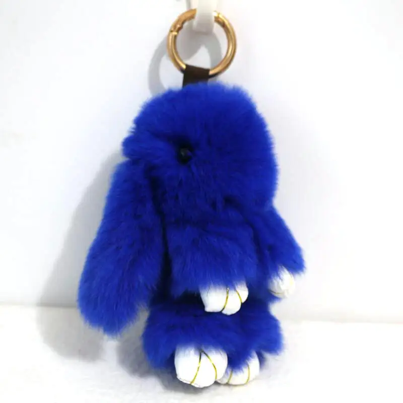 Брендовый милый Мишка Брелок с пушистым кроликом Прекрасный мех кролика брелок для женщин девочек Подарочная сумка Подвеска для автомобиля держатель для ключей аксессуары - Цвет: Blue