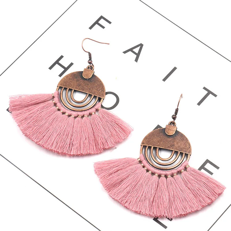 

Bohemian Big Tassel Round Bronze Earrings for Women Fashion Party Jewelry Dangle Earrings for Female Green Black Earrings 2018