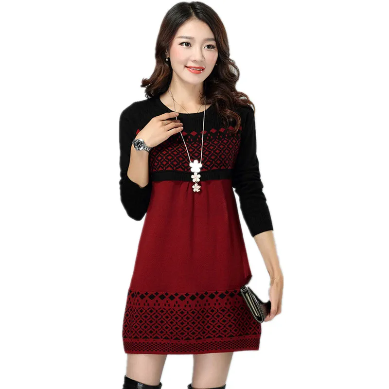 

Women Sweater Dress New Fashion 2018 Autumn Winter Dress Female Korean Slim Long Sleeved Wool Knit Bottoming A-line Dress H10