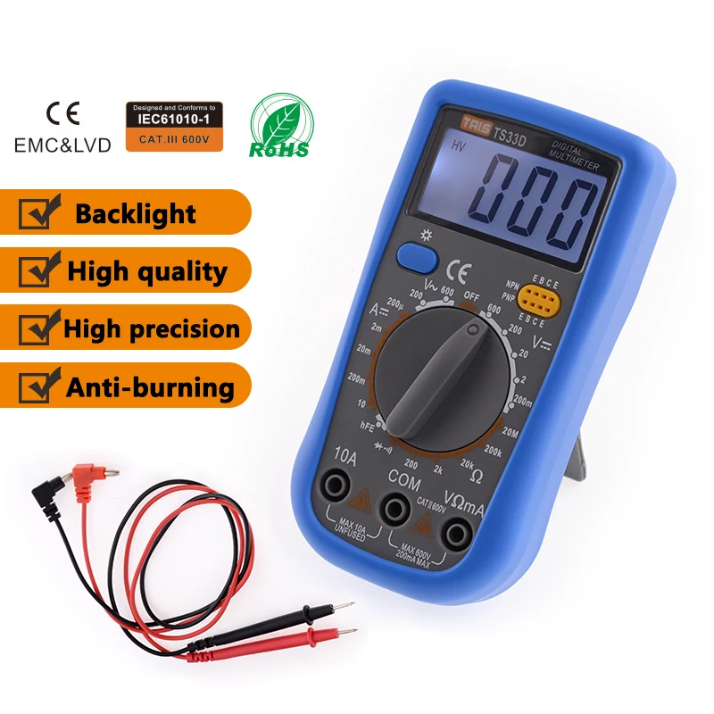 

TS-33D AC DC LCD Display Professional Electric Handheld Tester Meter Digital Multimeter Multimetro Ammeter Multitester