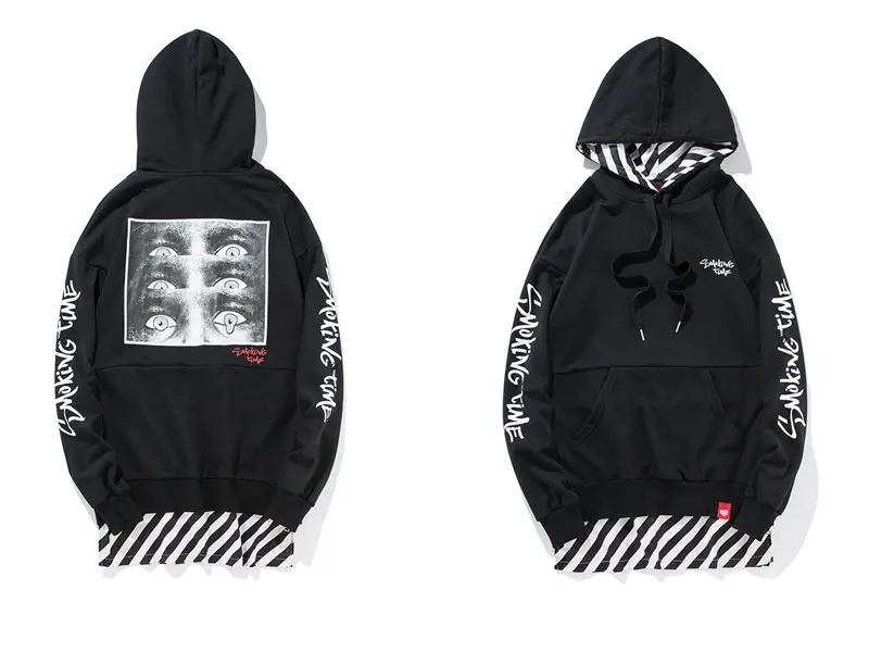 Side Zipper Stripe Patchwork Hoodies 1