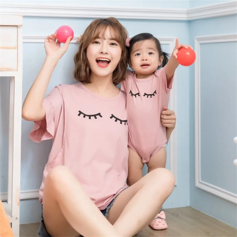 Smile Printed Pragnant Tops Mother Breastfeeding Tops Butterfly Sleeve Mother T-shirt &Baby Short Rompers Short Wholesale01
