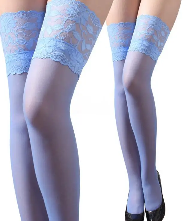 Nightclubs Pantyhose Sexy Stockings Stylist Fashion Ladies Womens Lace Top Stay Up Thigh High Stockings Over the Knee 15 Colors - Цвет: WA098 Sapphire blue