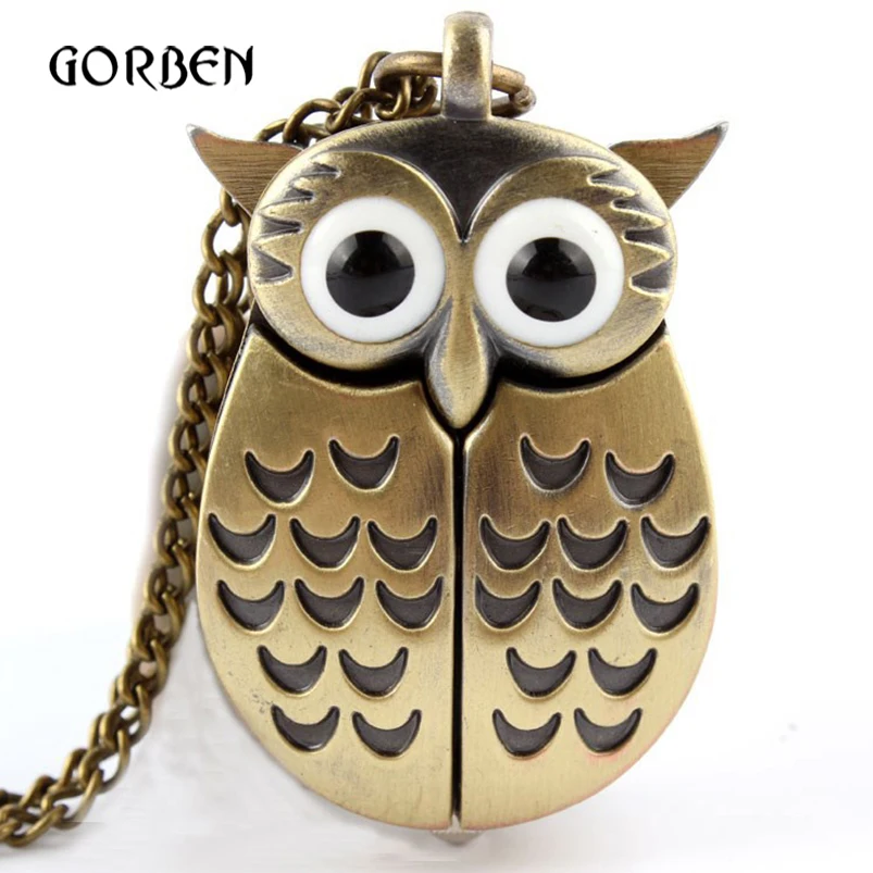 

Wholesale 20pcs Mini Night Owl Vivid Bronze Silver Pocket Watch Necklace Pendant Chain for Mens Steampunk Kids Watches Relogio