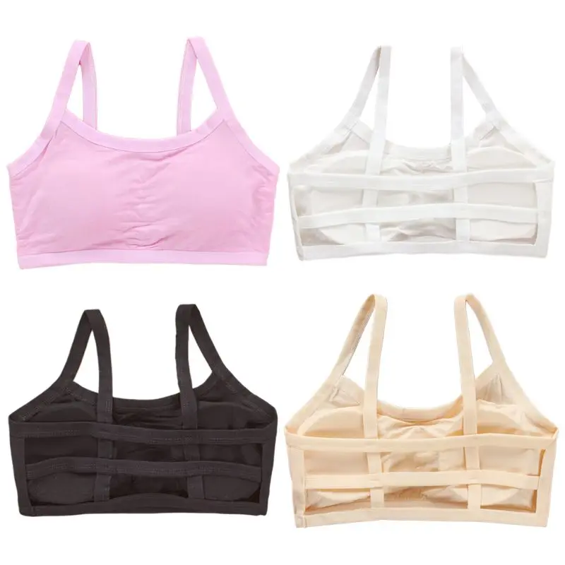 

Junior Puberty Girls Spaghetti Straps Sport Bra Underwear Hollow Out Backless Strappy Bralette Solid Color Wireless Padded Vest