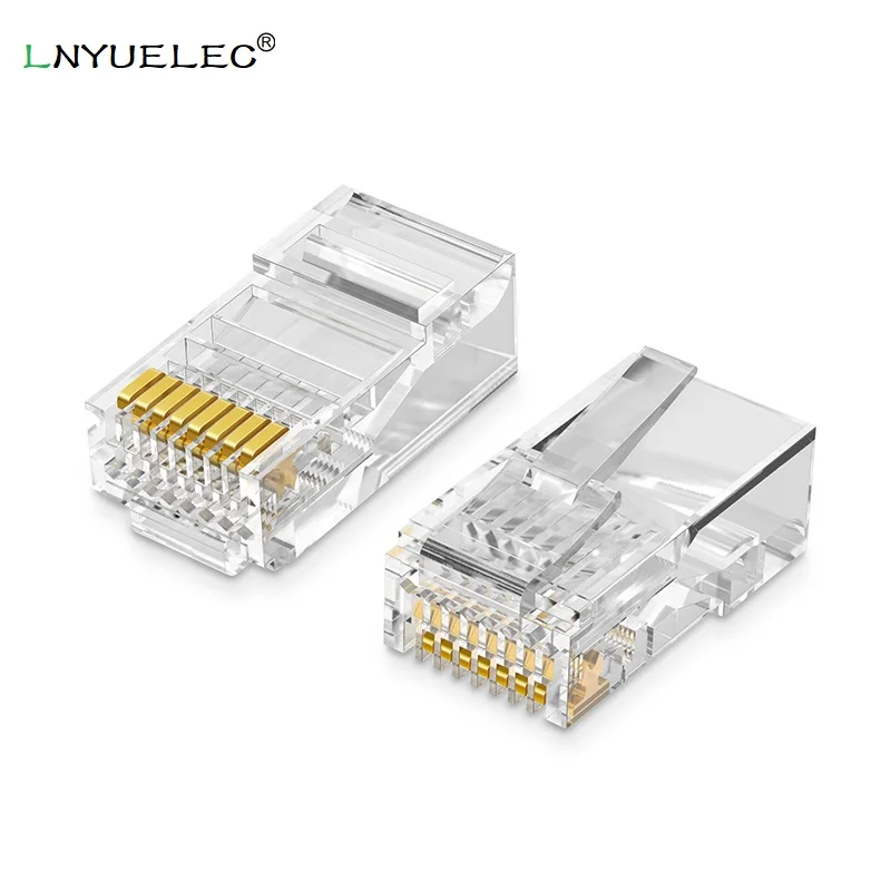 

LNYUELEC Cat5 RJ45 Connector Cat5E 8P8C Modular Ethernet Cable Head Plug Gold-plated Cat 5 Crimp Network RJ 45 Connector