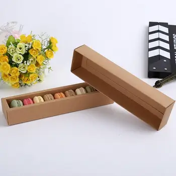 

10Pcs/Lot Macarons Box Cake box Chocolate Muffin Biscuits Boxes 24*4.5*4cm Kraft Paper Container Boxes Event Party Supplies Dec