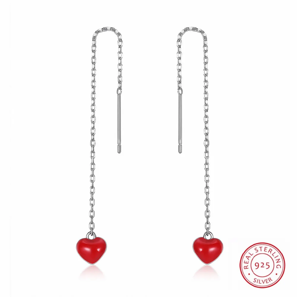 

LJ&OMR 925 Sterling Silver Earrings For Women Red Heart Attack Drop Earrings oorbellen for Romantic Wedding Engagement Jewelry