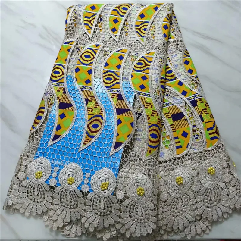 Африканские кружева высокого качества кружева гипюр ткань смешать из Анкары и Нигерии кружева ткани с бисером 5 ярдов