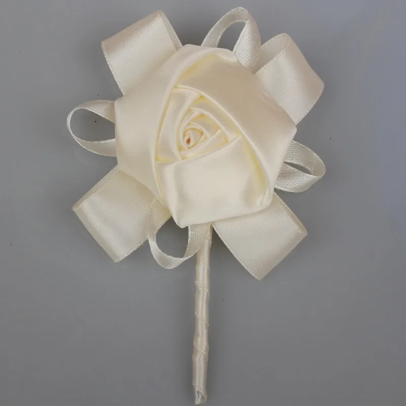 

New Best Man Groom Boutonniere Silk Satin Rose Flower men buttonhole Wedding Party Prom Man Suit Corsage Pin Brooch