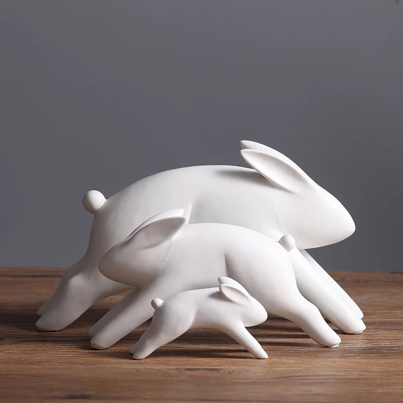 

ceramic white rabbit statue home decor crafts room decoration ornament porcelain animal figurines Children's room decorations