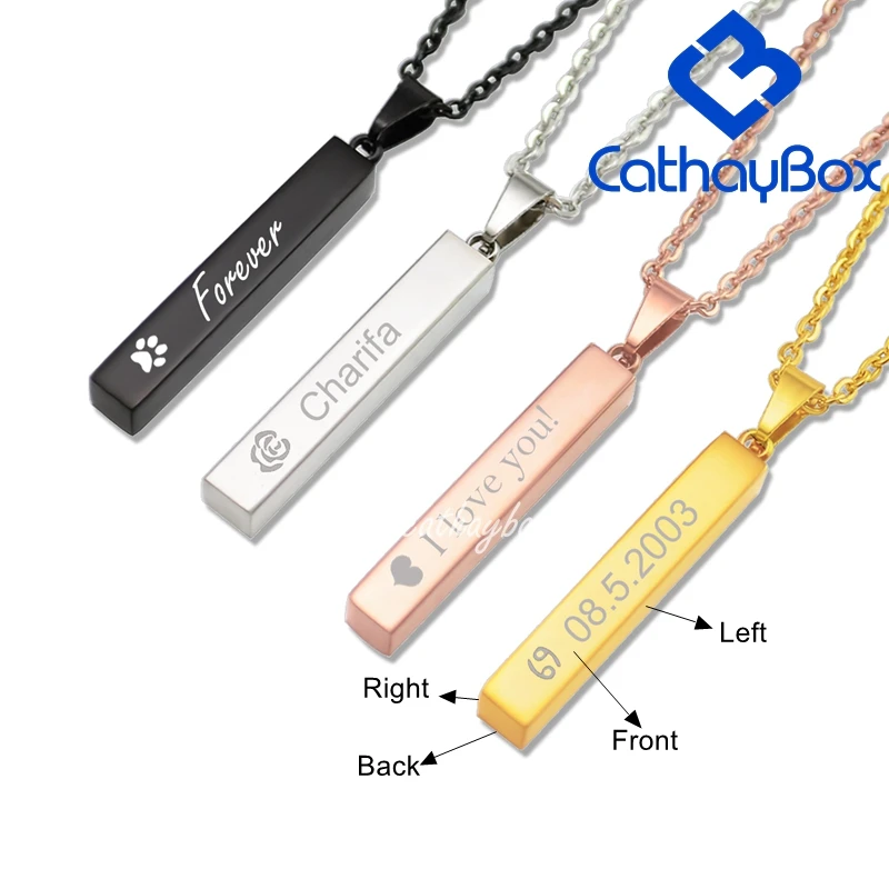 Personalized Custom Engraved Name or Words Free Engraving Men Bar Pendant Necklace chain 18 inch