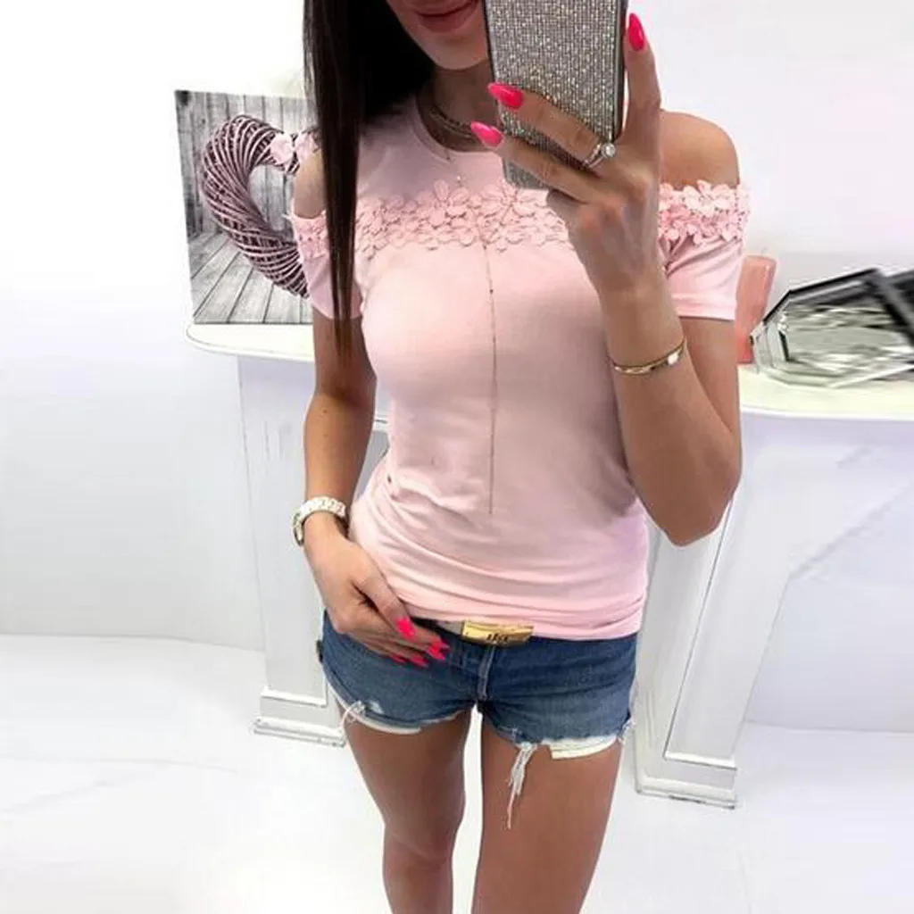 

Fashion Blouses Women Lace Patchwork Off Shoulder Short Sleeve Casual Womens Tops And Blouses Blouse Blusas Mujer De Moda 2019