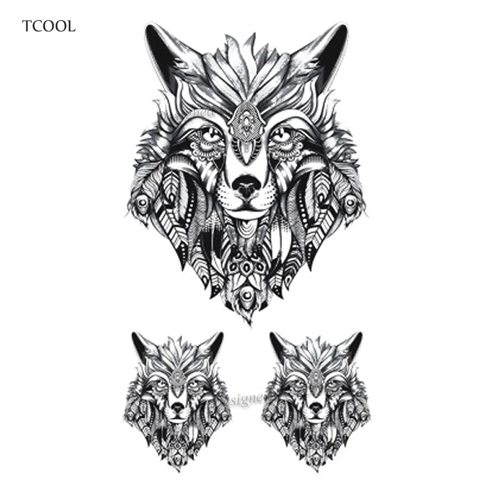 

HXMAN Wolf Women Temporary Tattoo Sticker Tattoos for Men Fashion Body Art Kids Children Hand Fake Tatoo 10.5X6cm A-074