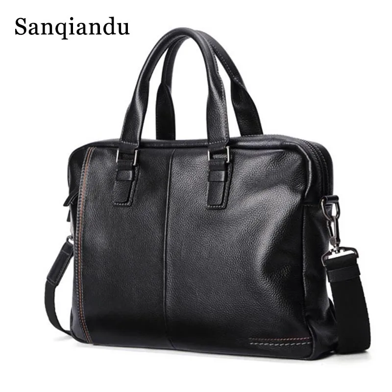 Famous Brand Briefcase Men Genuine Leather Men's Shoulder Bag Korean Tote Bags Designer Casual Black Male Briefcase Bag Leather