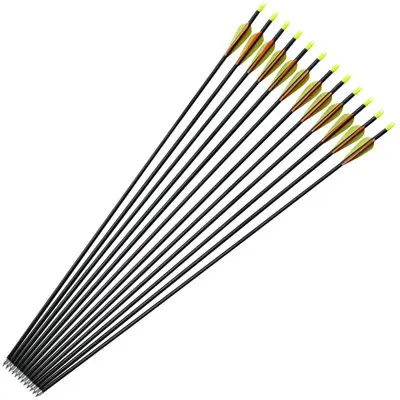 

12pcs Length 33'' Aluminum Arrow Yellow & Orange Feather Spine 400 For Recurve Bow Hunting