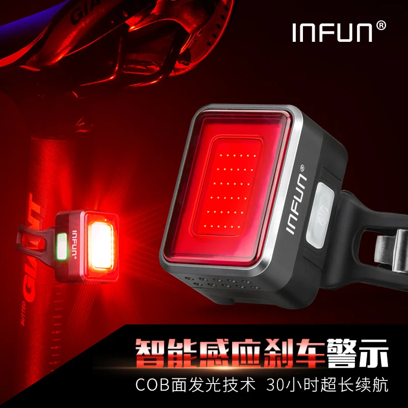 INFUN دراجة ضوء خلفي الدراجات التلقائي الفرامل التعريفي الضوء الخلفي MTB USB تهمة تنفس مصباح ليد جيب الدراجة السلامة مصباح