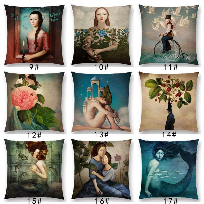 New Elegant Lady Beautiful Girl Shakespeare Style Oil Painting Moon Music Fairytale Flower Bird Cushion Cover Pillow Case
