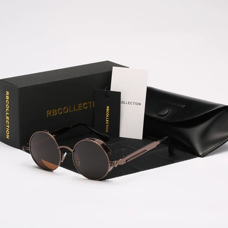 Готические солнцезащитные очки в стиле стимпанк для мужчин и женщин, круглые металлические солнцезащитные очки для женщин и мужчин, Ретро Винтажные защитные очки, оттенки, черный, UV400