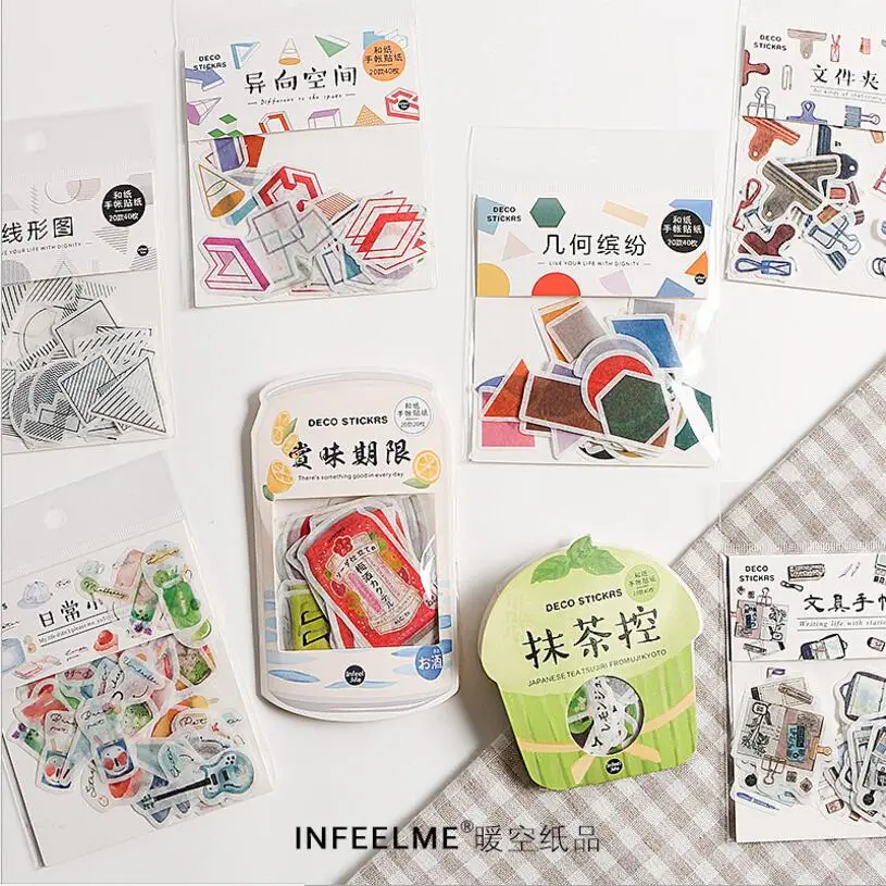 

20-40 pcs/lot colorful Geometric figure and Daily trifles series paper sticker album diary decorative scrapbook sticker gift