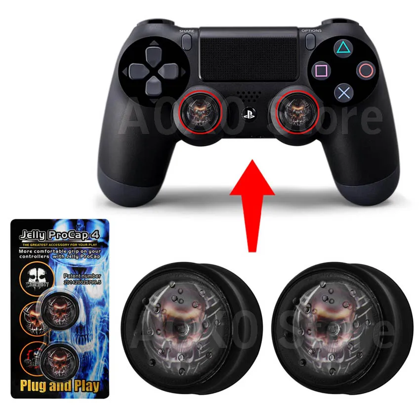 

Skull Ghost Jelly ProCap For PS4 Dualshock 4 Controller Analog Thumb Stick Grip Protector Cover Buttons in Retail Package