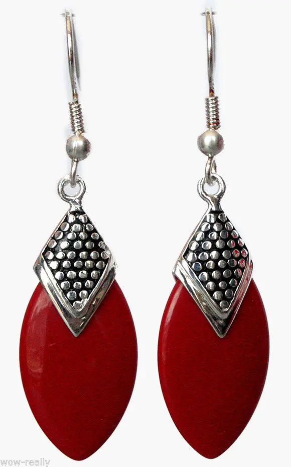 

FREE SHIPPING>>> Stunning Red Coral Bead 925 Sterling Silver Earrings with Hook