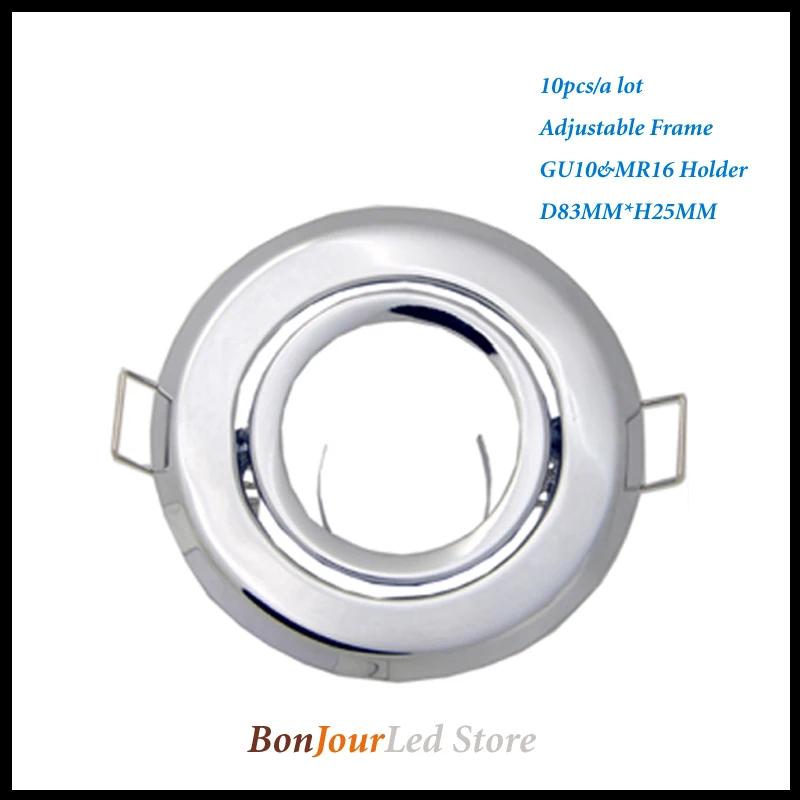 

10pcs/lot Round Silver Recessed LED Ceiling Light Adjustable Frame MR16 GU10 Bulb Fixture Holder