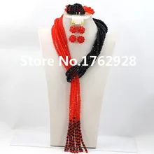 Последний красный черный женский Стильный Кристалл бисера нигерийские Свадебные африканские бусины комплект ювелирных изделий