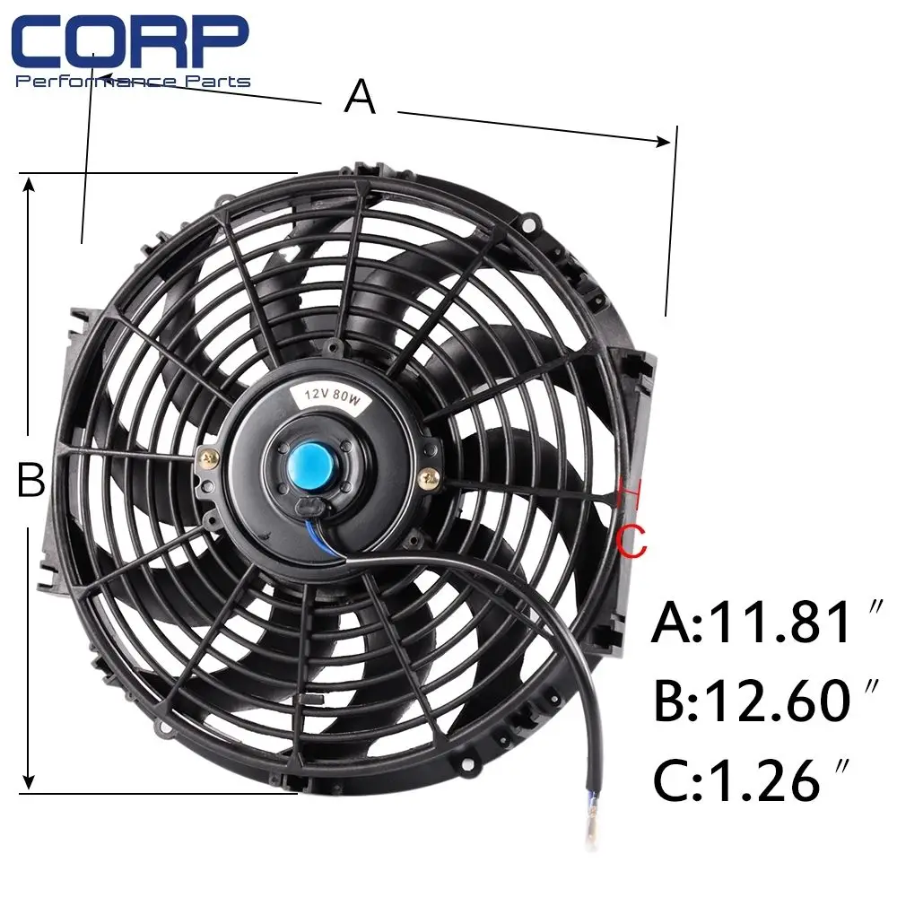 12/" inch Universal Slim Fan Push Pull Electric Radiator Cooling 12V Black Kit