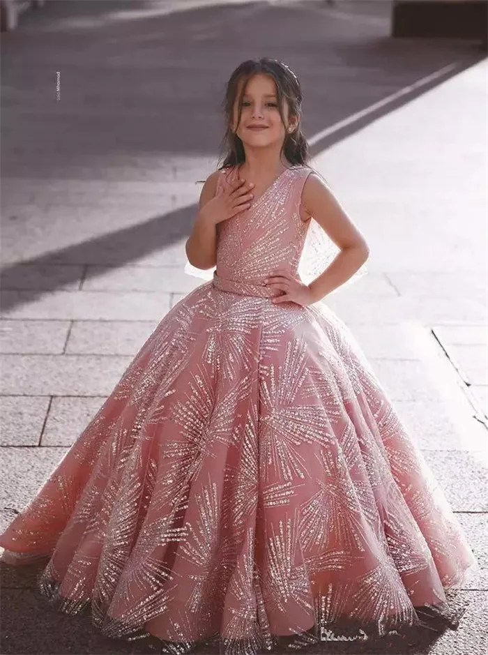 Великолепное платье с цветочным узором для девочек с аппликацией Sparrkly для свадебного торжества с v-образным вырезом для девочек, нарядные
