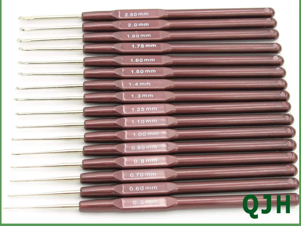 QJH 16 шт. Алюминиевые крючки для вязания крючком спицы коричневый мягкий пластиковый захват ручка плетение ремесло 0,5 мм-2,7 мм 16 размер RX029 - Цвет: RX029-16PCS