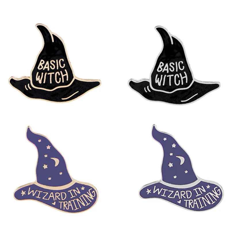 

4Pcs Basic Witch Wizard Hat Brooch Star Moon Enamel Pin Denim Jewelry Gifts