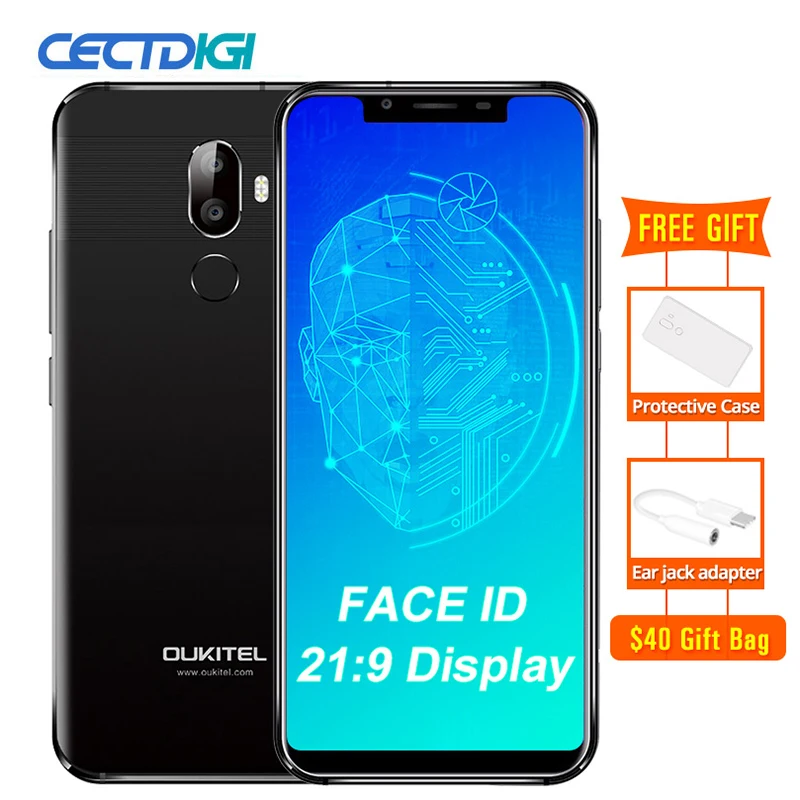 Oukitel U18 5 85 21:9 дисплей FACE ID 4 ГБ ОЗУ 64 Гб ПЗУ Android7.0 Восьмиядерный процессор MTK6750T 13 МП +