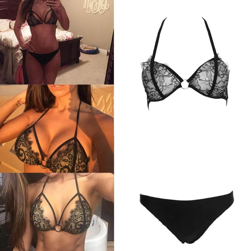 

Sexy Women Bandeau Bandage Lace Crochet Bikini Set Push Up Bra Swimwear Swimsuit