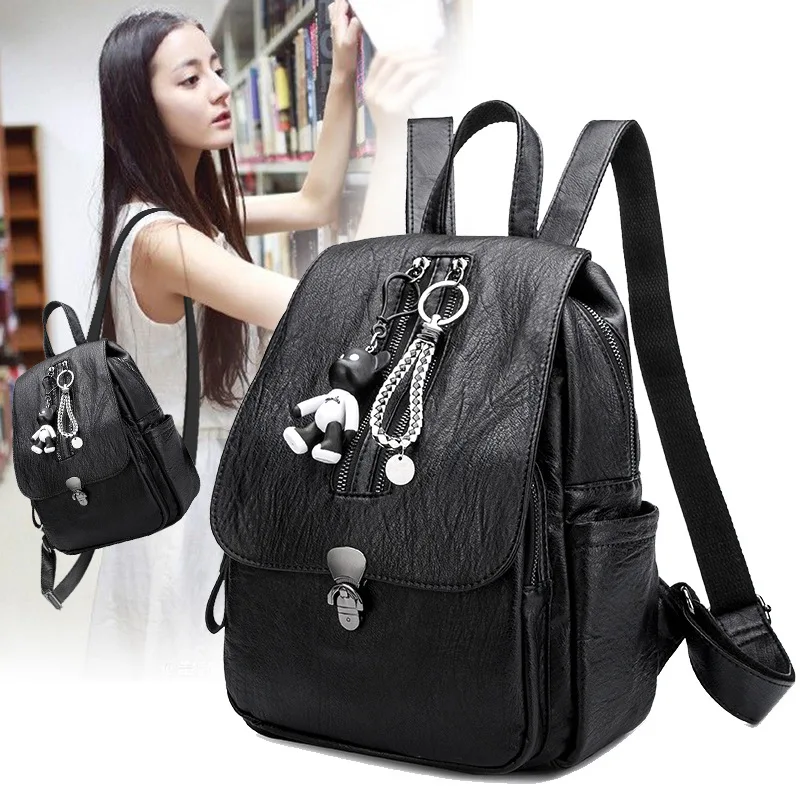 

2017 new Backpack female Simple grace ashion all-match PU cloth bag bag capacity send small bear women mini backpack