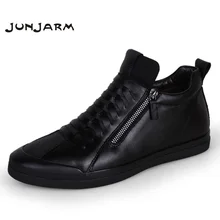 JUNJARM 2018 Men Boots Warm Plush Mens Winter Shoes Fashion Men Snow Boots Zipper Male Ankle Boots Black Cotton Inside Men Shoes